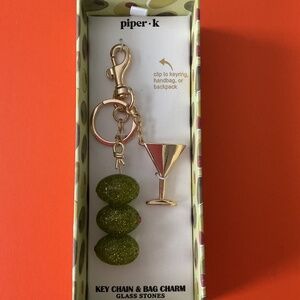 New Piper K martini glass and sparkling olives key chain bag charm